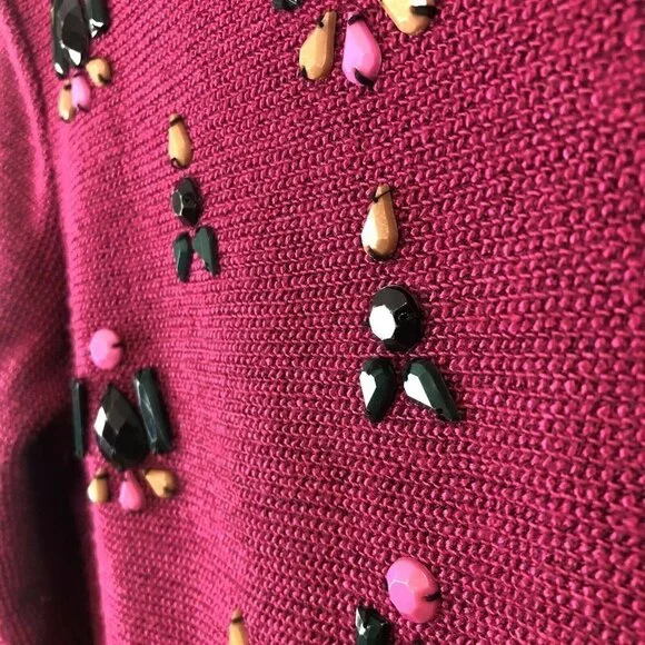 Anthropologie Dolce Vita Burgundy Beaded Gem Drop Peplum Sweater S - Picture 4 of 8